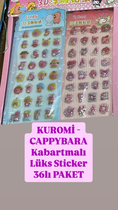 Adet: 25  ₺ / Kabartmalı Büyük CappyBara- Kuromi Sticker/ 36lı Paket