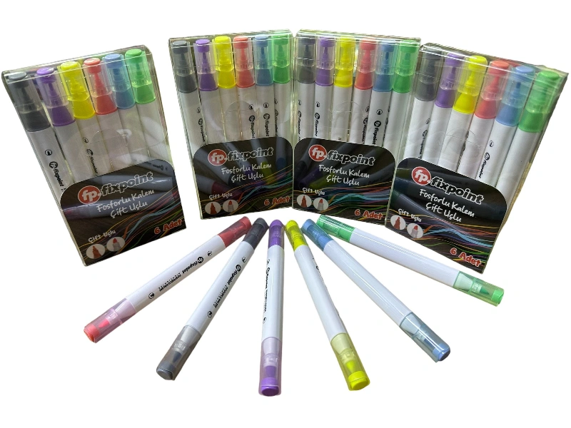 Çift Uçlu FixPoint 6 Renk Lüks Fosforlu / 5587/ 12li Stant