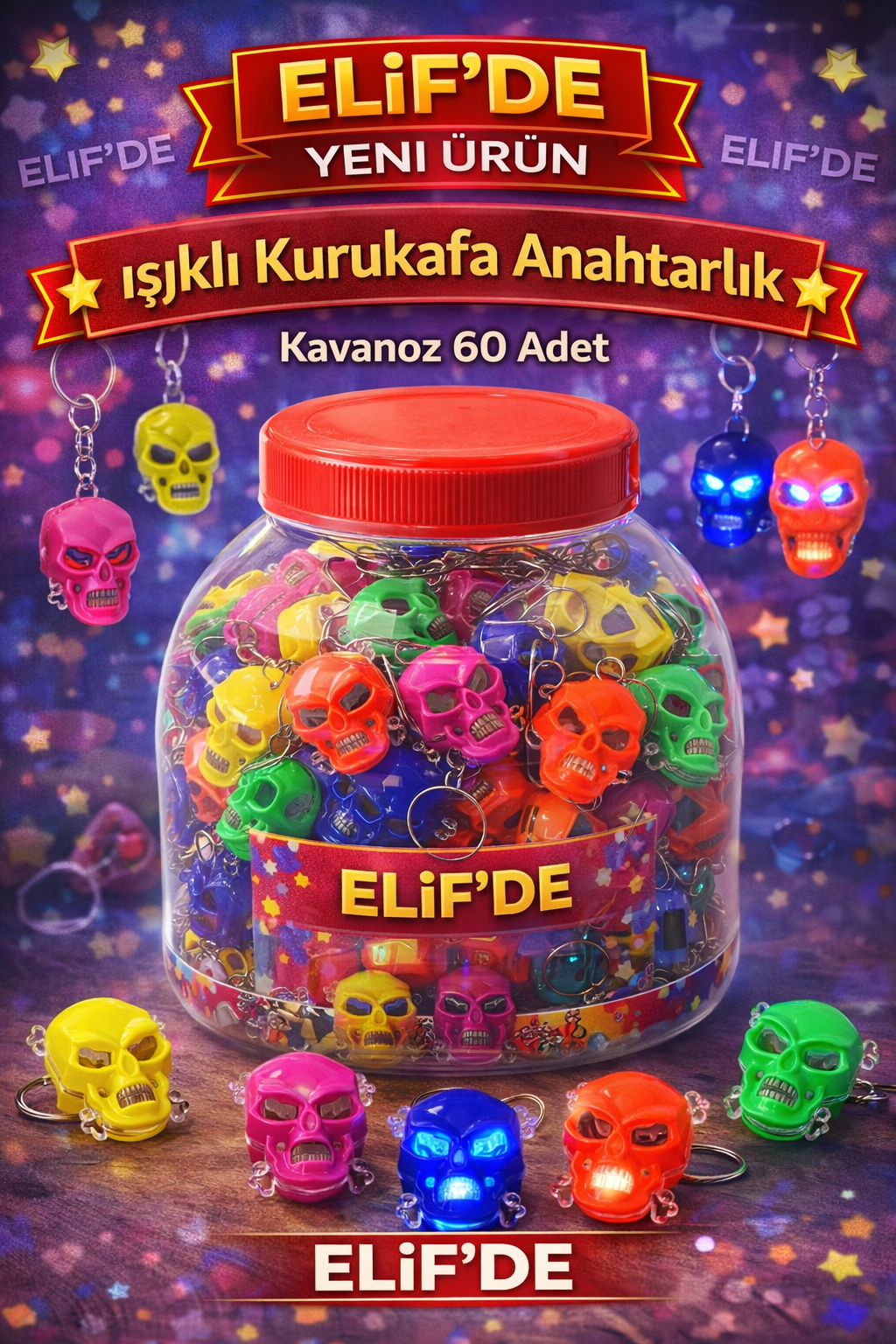 IŞIKLI KURUKAFA ANAHTARLIK/ 60li kavanoz