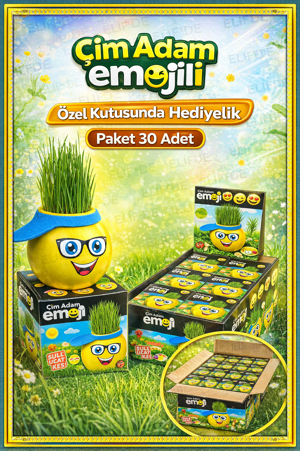 Emojili Çim Adam Stickerli/ 30lu Paket