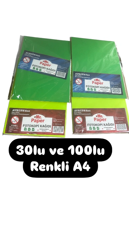 Renkli A4 Fotokopi Kağıdı / 100lü 35₺ / 30lu 15₺