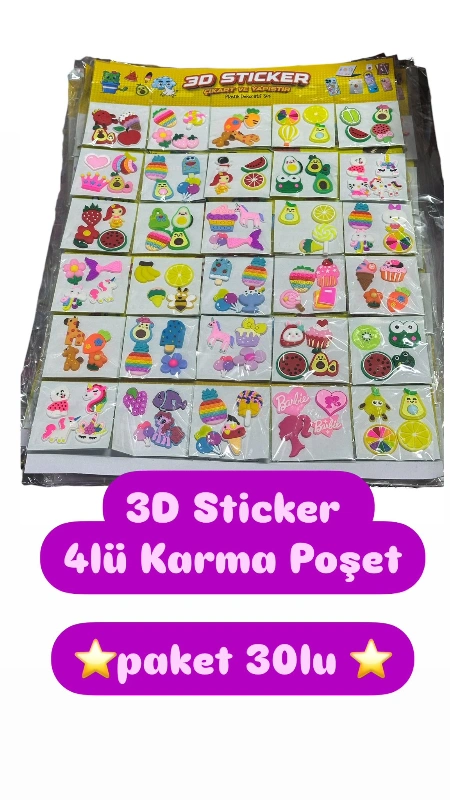 3D Sticker 4lü Karma Poşet / 30lu paket