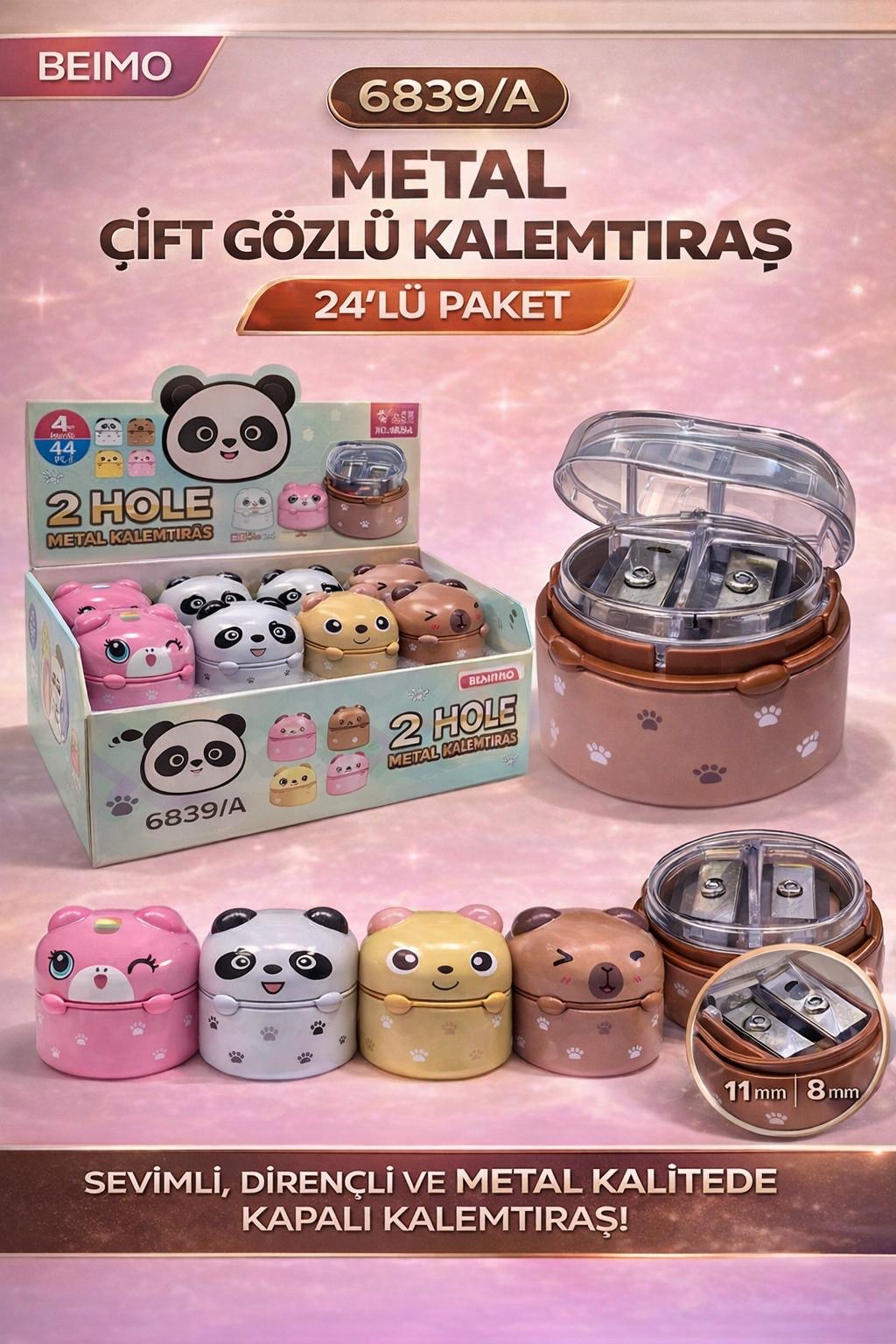 METAL - AYICIK PANDA ÇİFT GÖZ KALEMTRAŞL(6839A)/ 24lü Stant