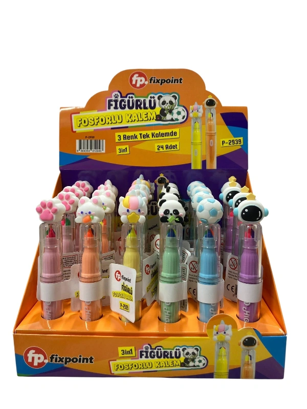 P- 2939 3 RENK FOSFORLU KALEM SİLİKON SÜSLÜ / 24LÜ STANT