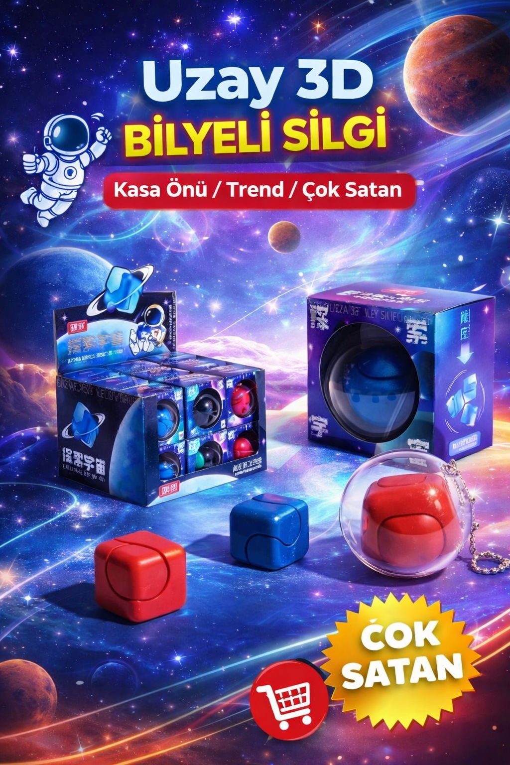 Uzay 3D Bilyeli Çark Silgi / 18li Stant