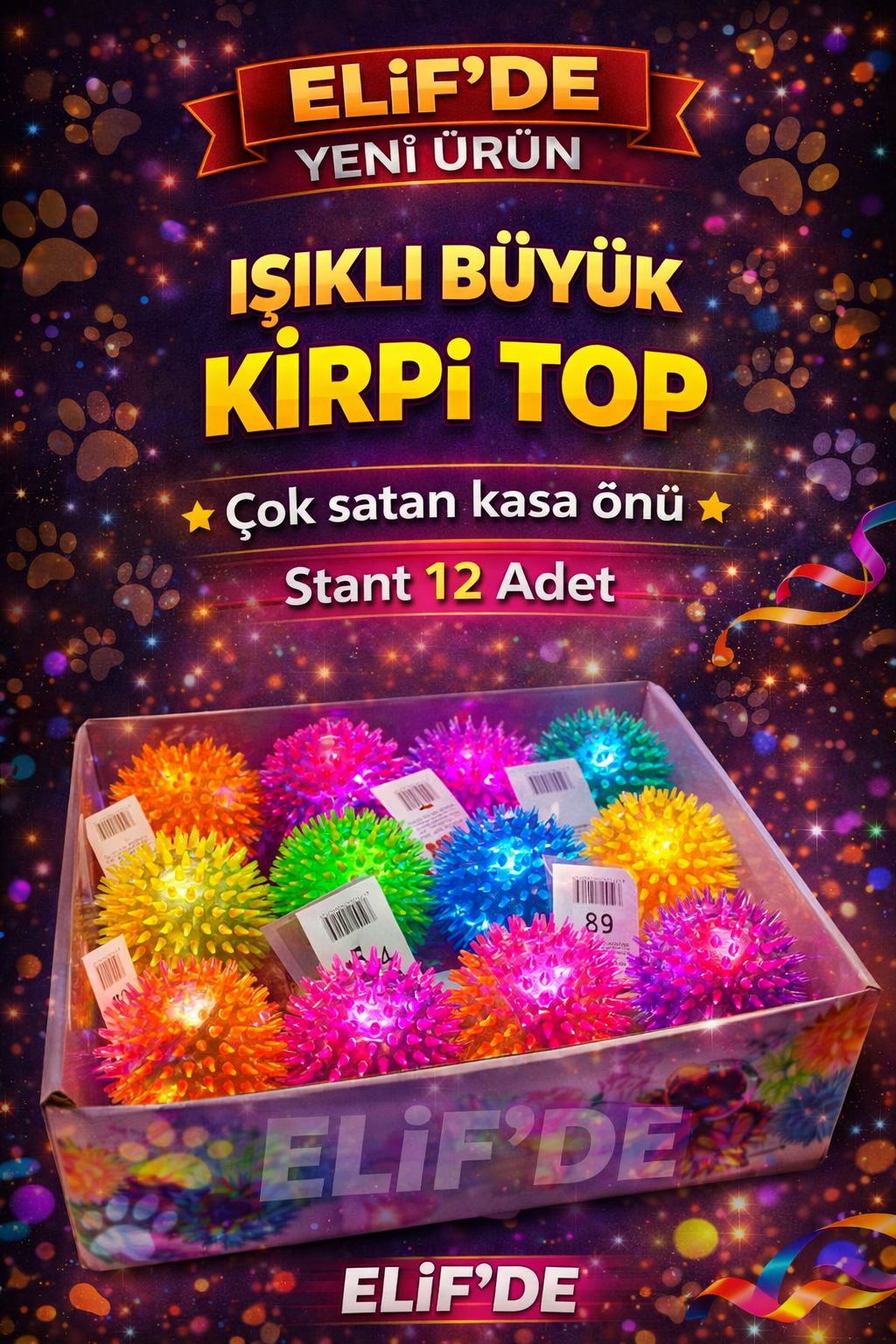 Işıklı Büyük Kirpi Top/ 12li Stant