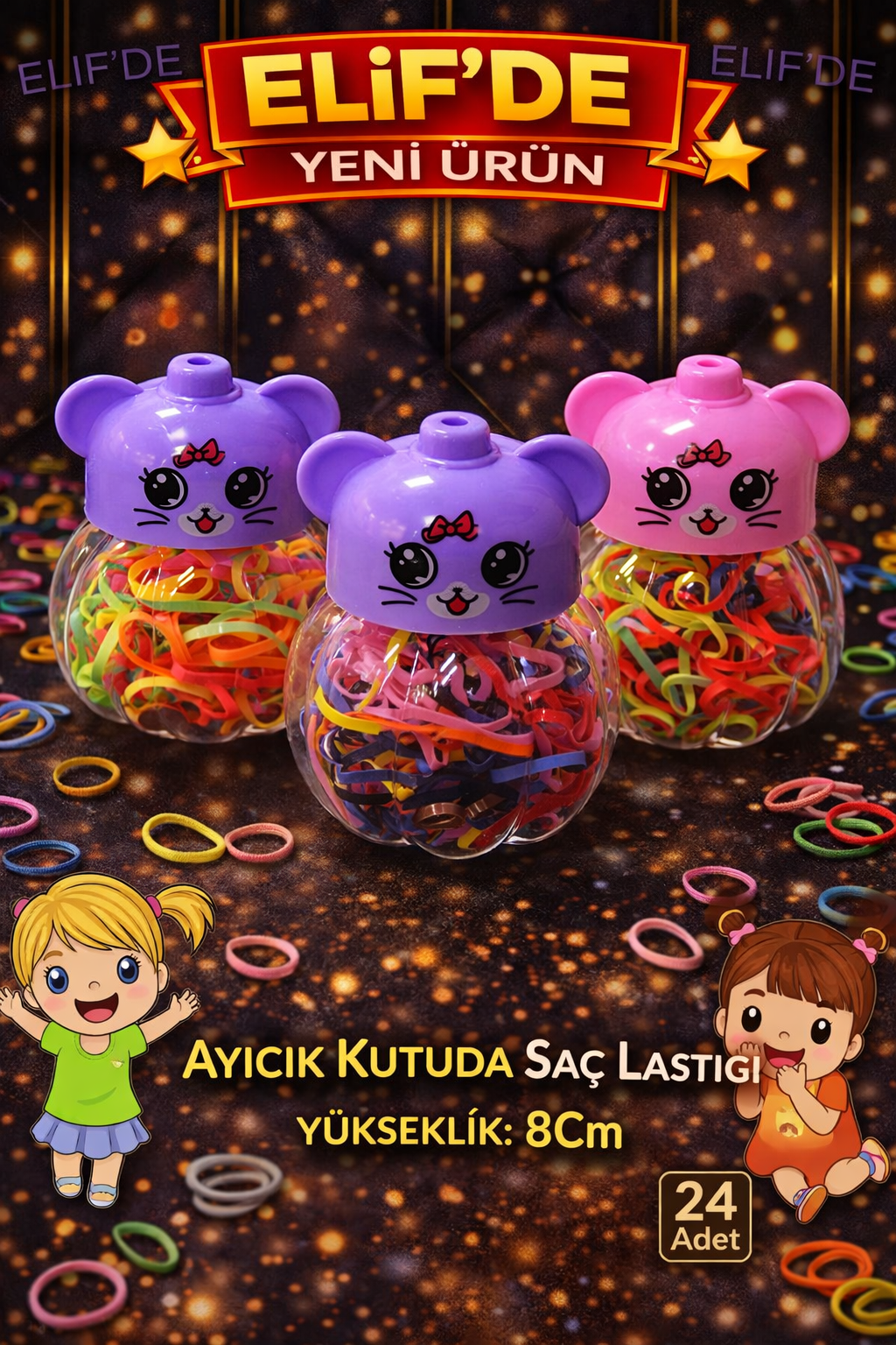 Ayıcık Saç Lastiği 8cm / 24lü Paket