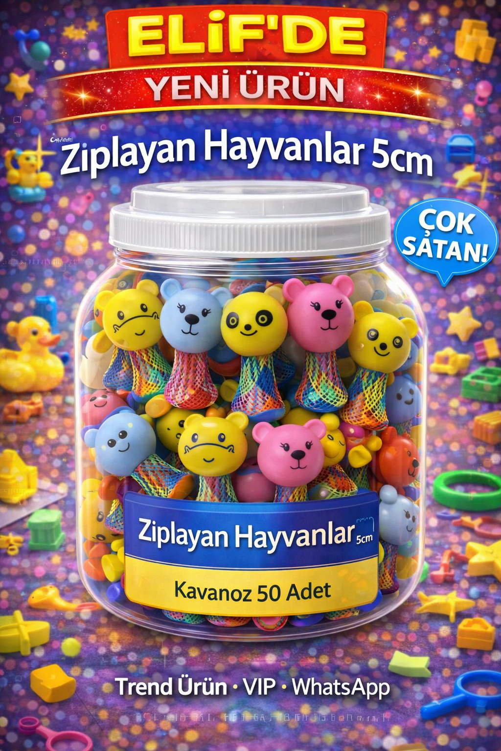 5cm Zıplayan Hayvanlar / 50li Kavanoz