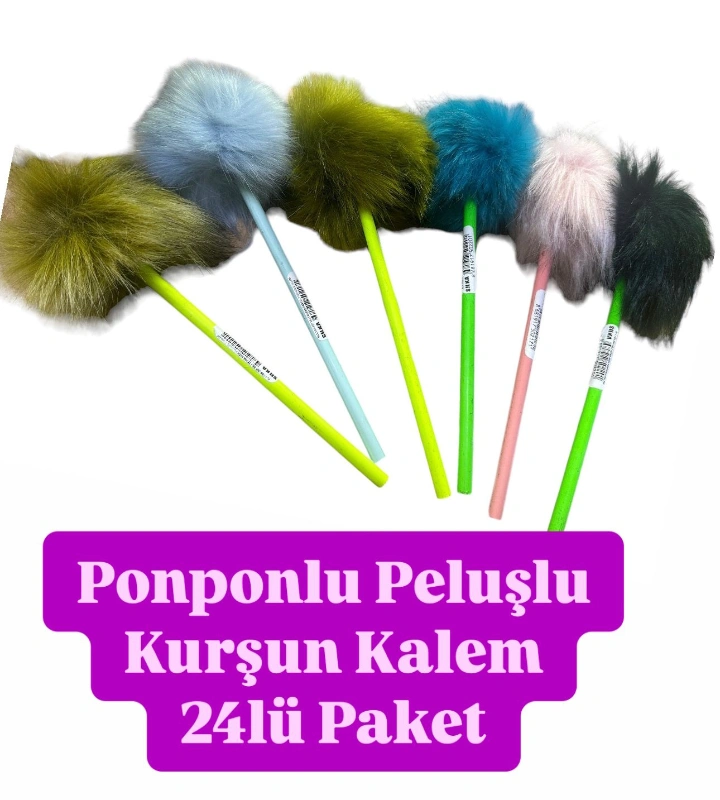 Ponpon Peluşlu Lüks Kurşun Kalem / 24lü paket
