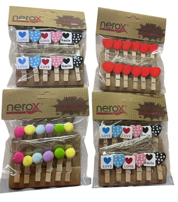 Adet: 27,5₺ / No: 0667 Kraft İpli Dekoratif Mini Mandal/ 36lı Paket