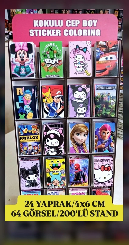 Cep Boy 4x6cm Karakterli Mini Boyama / 200lü Stant