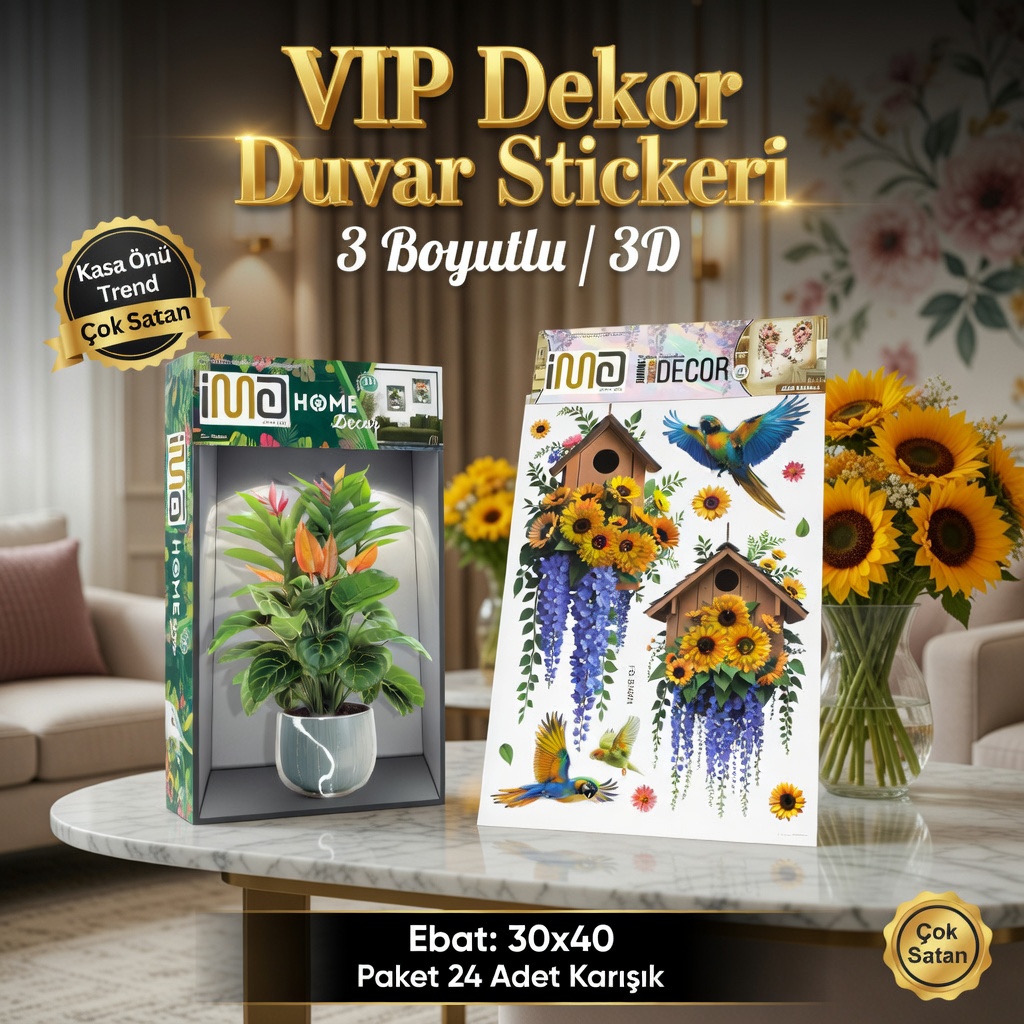 30x40 3Boyutlu Duvar Sticker / 24lü Paket