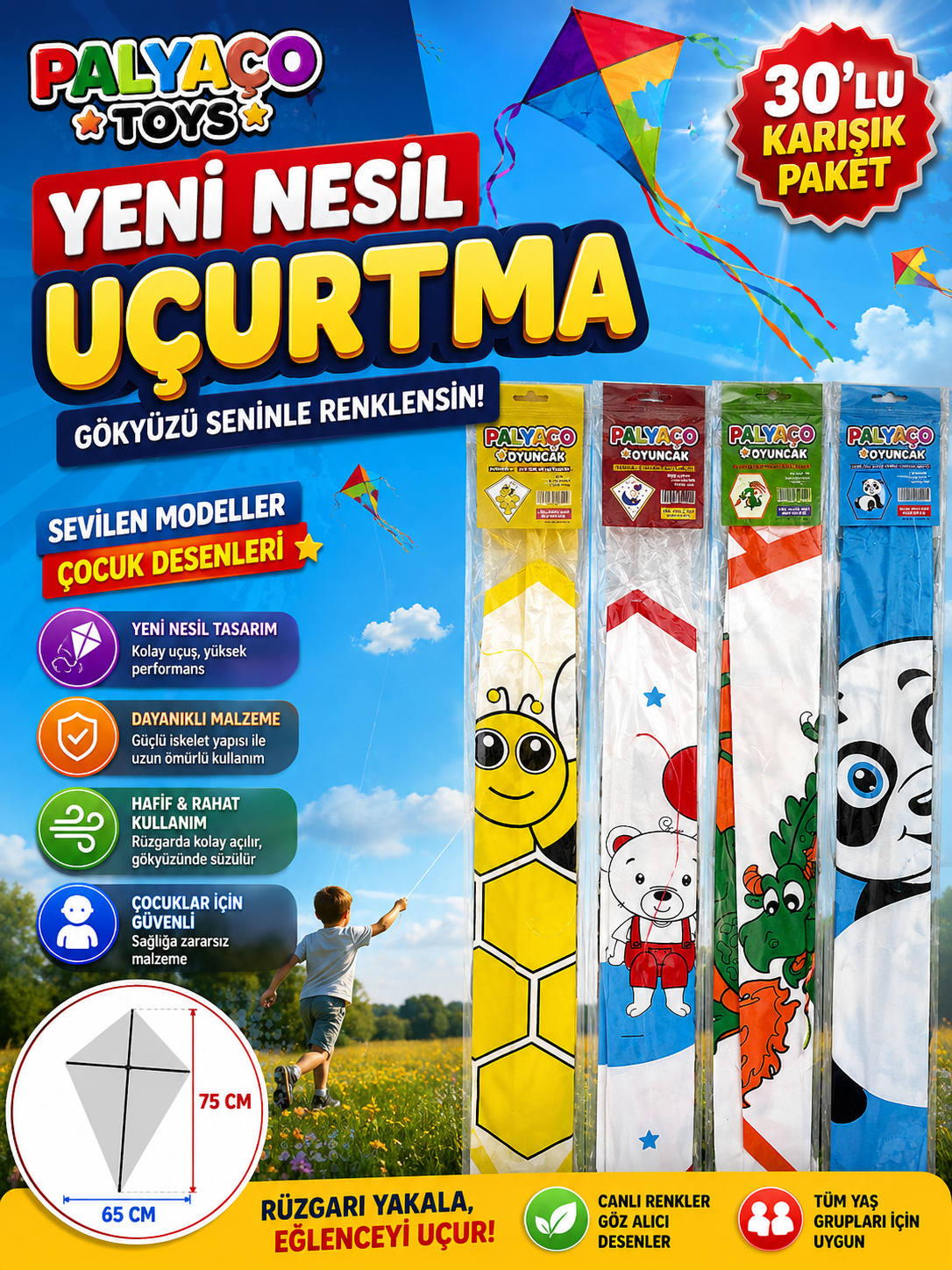 Yeni Nesil PalyaçoToys Uçurtma  / 30lu Paket