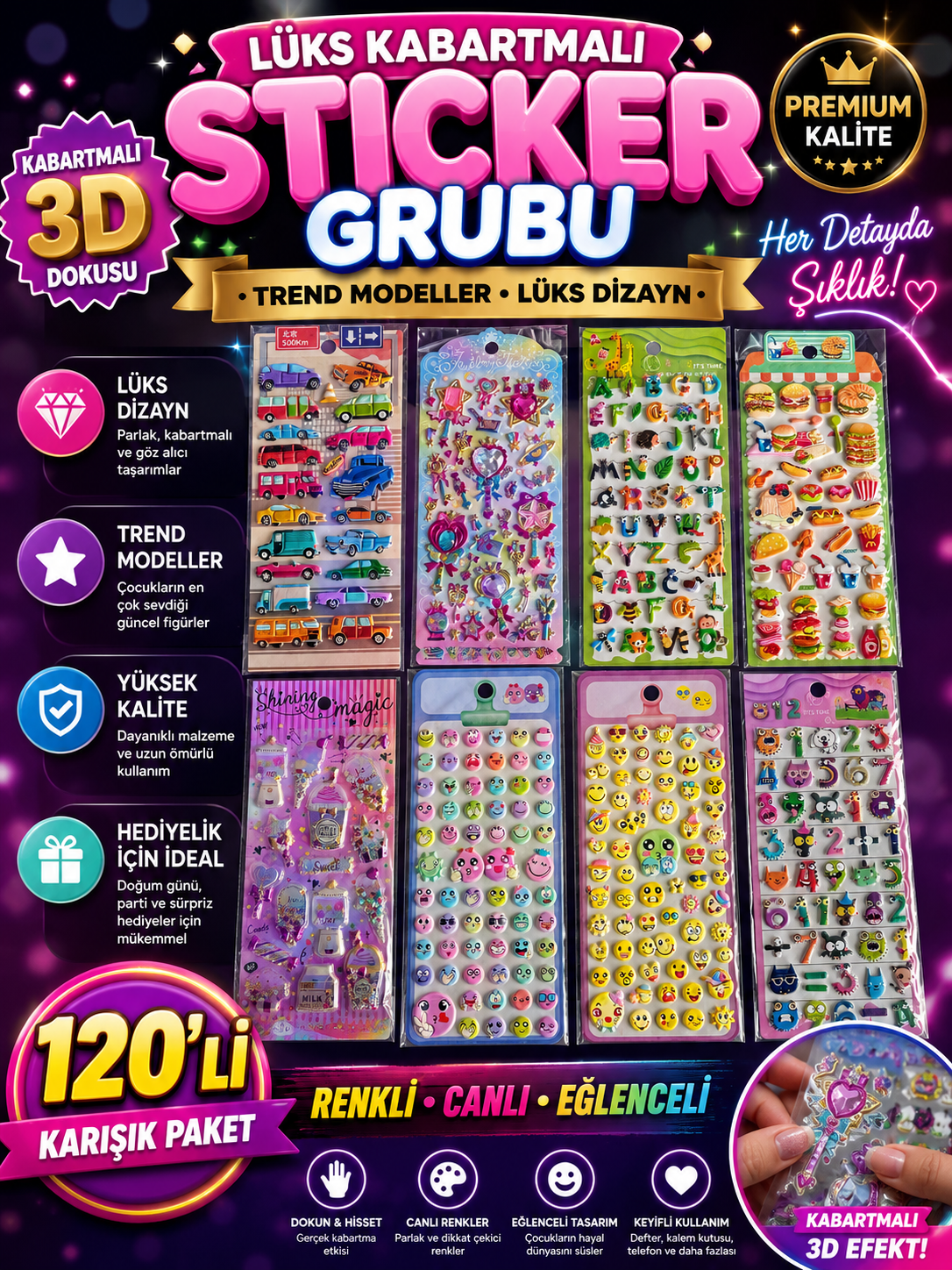 Lüks Kabartmalı ( Lk ) Sticker /  120li karışık
