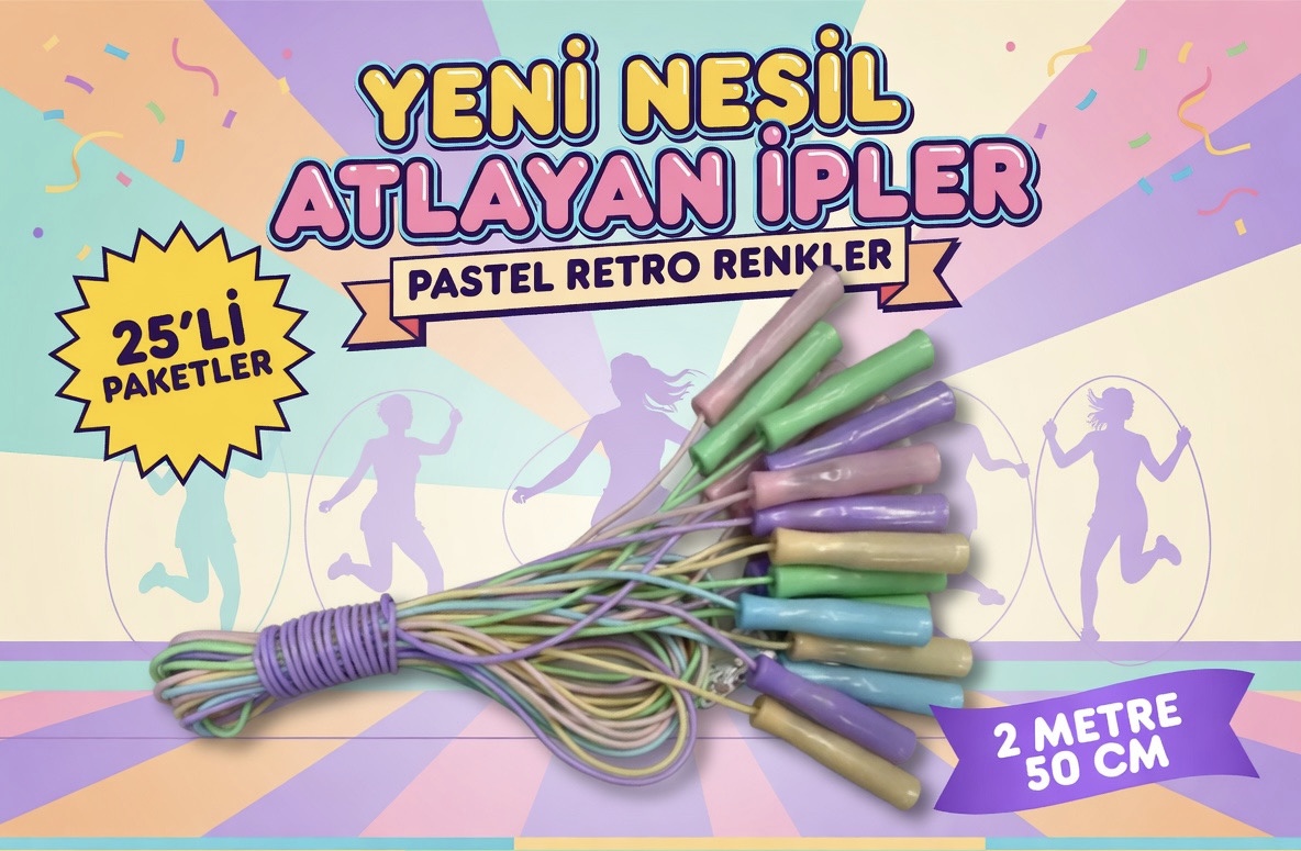 Pastel Atlama İpi 250cm Retro/ Paket 25li