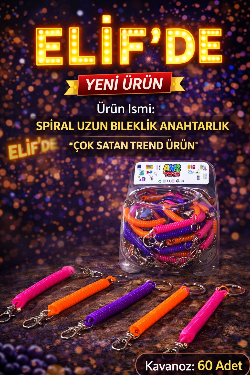 SPİRAL BİLEKLİK ANAHTARLIK / 60li kavanoz