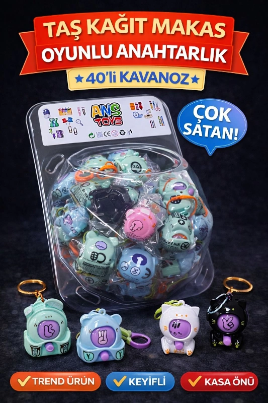 Taş Kağıt Makas Anahtarlık/ 40li kavanoz