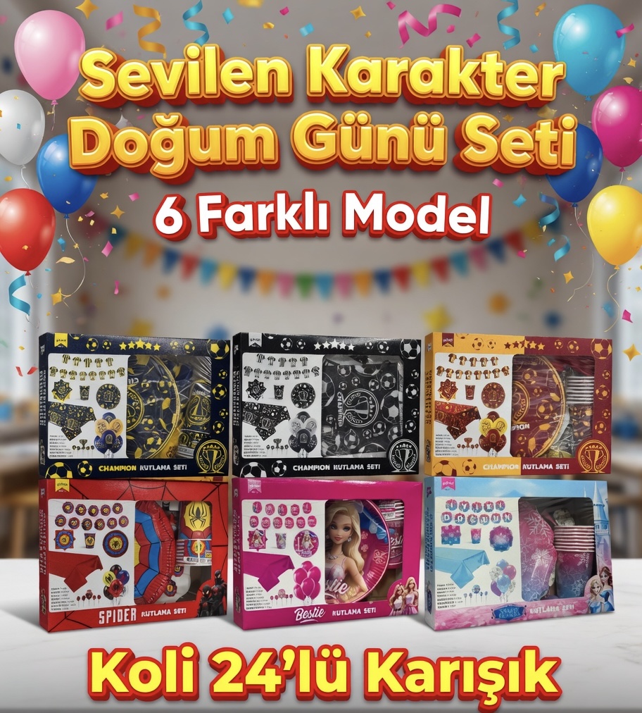 Karakterli Kutulu Doğum Günü Seti / 24lü koli