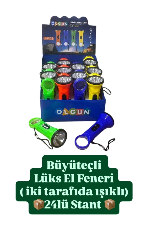 BÜYÜTEÇLİ LÜKS EL FENERİ İKİ TARAFIDA IŞIKLI / 24LÜ STANT / KOD: OLG HW209