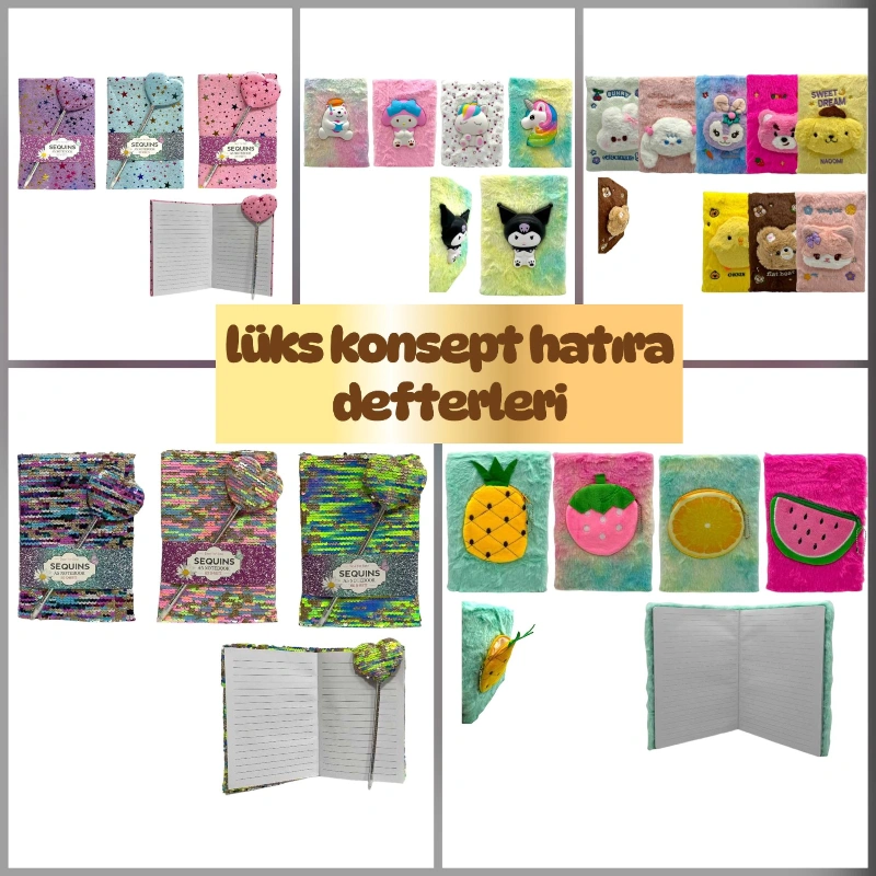 LÜKS KONSEPT HATIRA DEFTERİ / PELUŞ PULLU SUKUŞİLİ CÜZDANLI