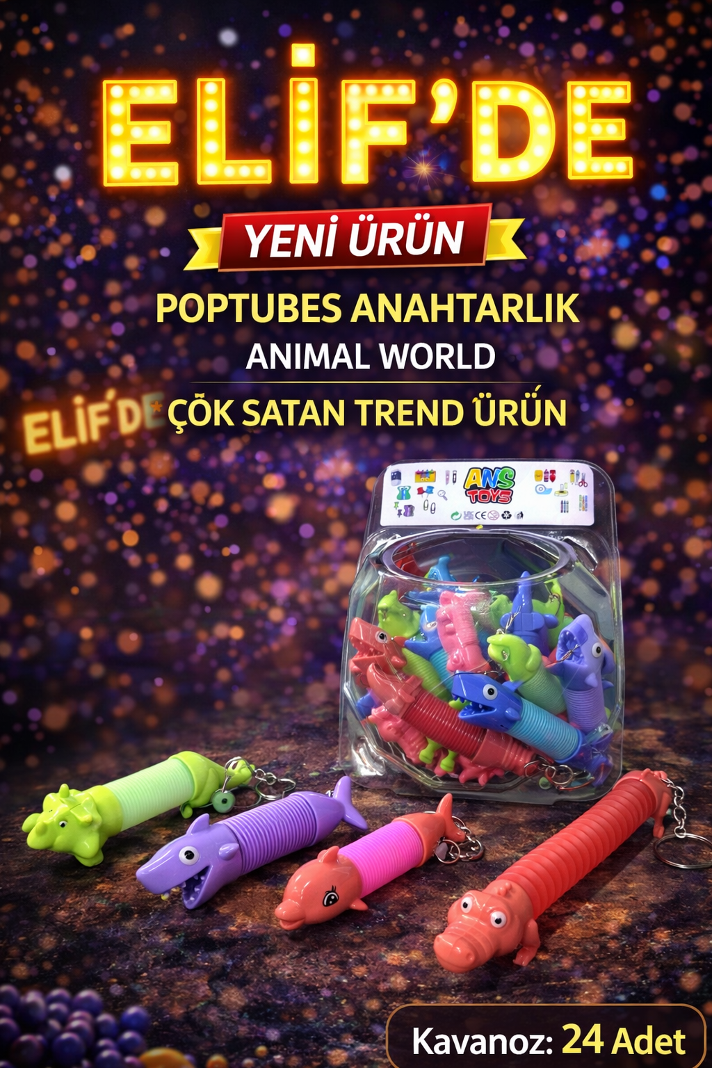 POPTUBES ANAHTARLIK ANİMAL / 24lü Kavanoz