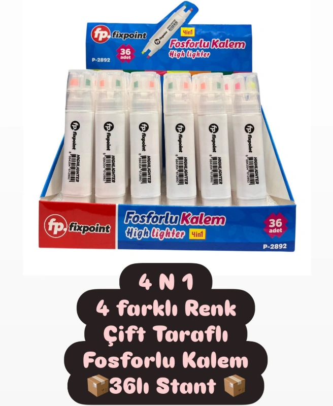 4N1 4 RENK ÇİFT TARAFLI FOSFORLU KALEM / 36LI STANT