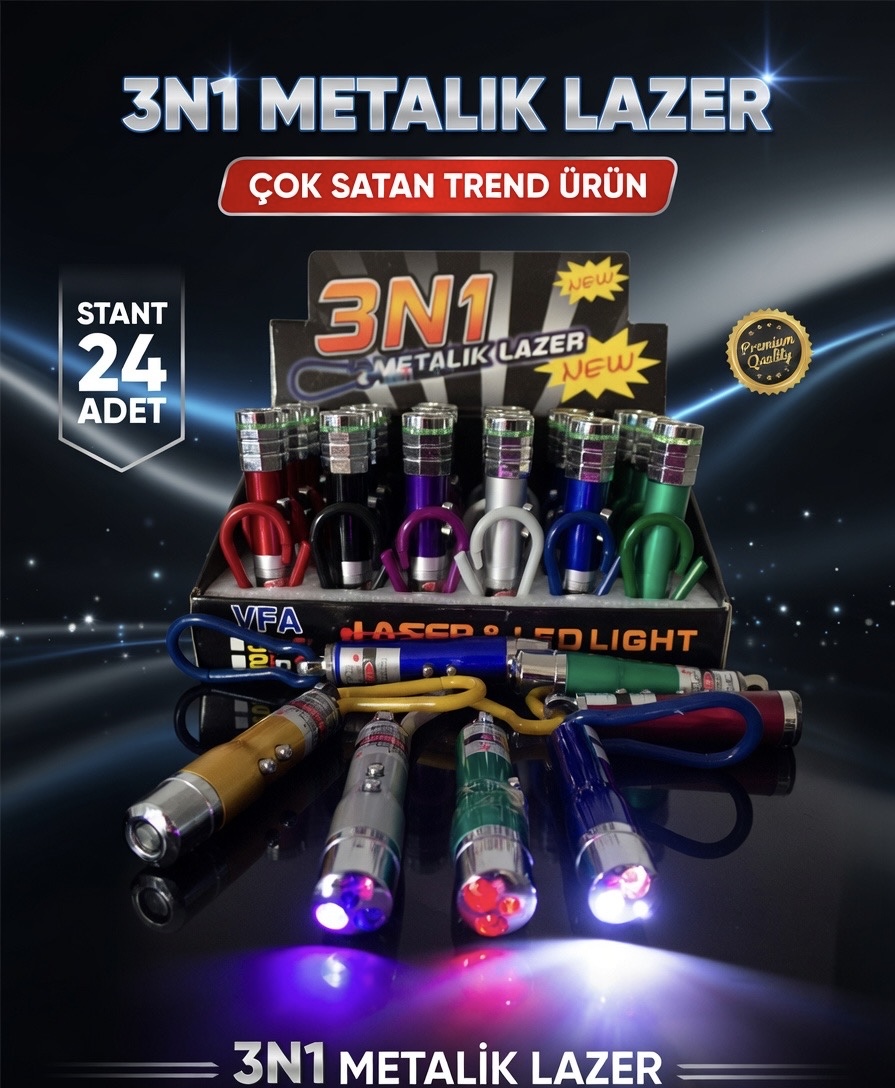 Metalik 3N1 Lazer / 24lü Stant