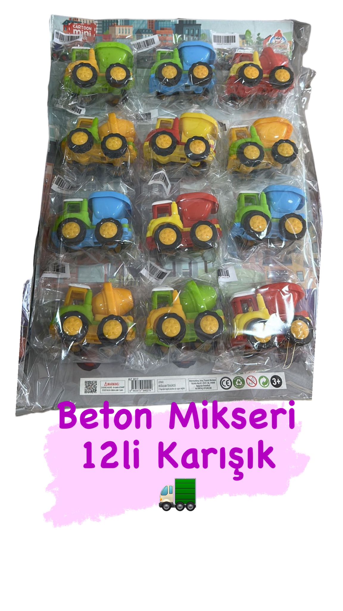 BETON MİKSERİ OYUNCAK ARABA / 12Lİ PAKET