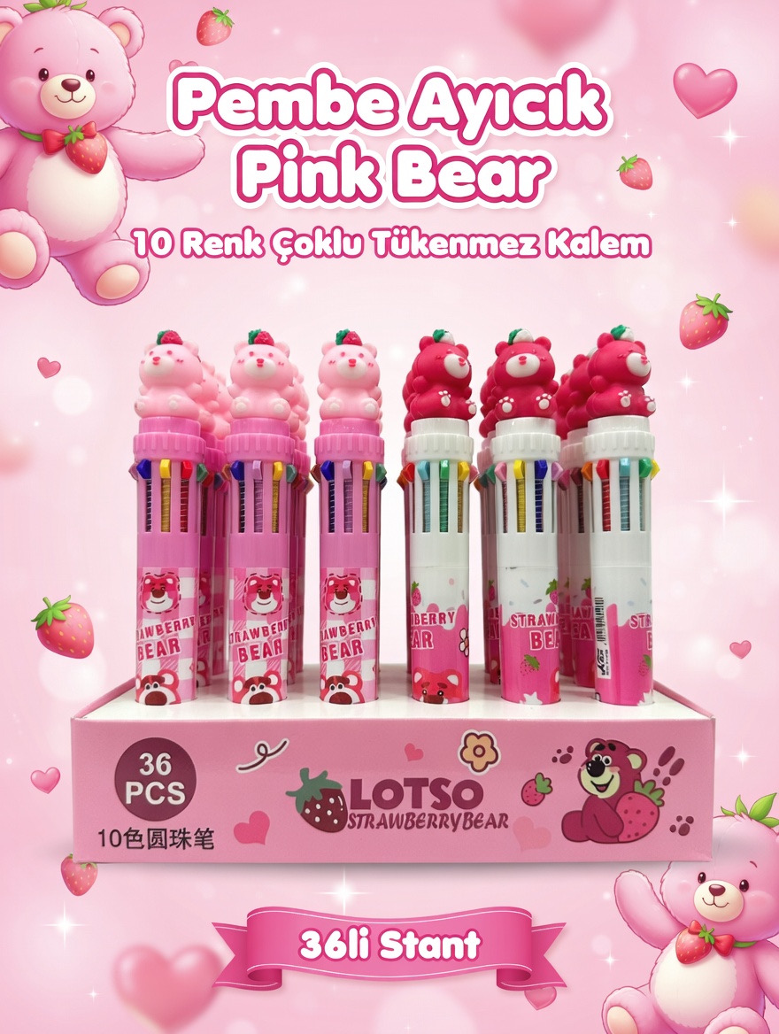 Pembe Ayıcık 10 Renk Luks Kalem / 36li stant