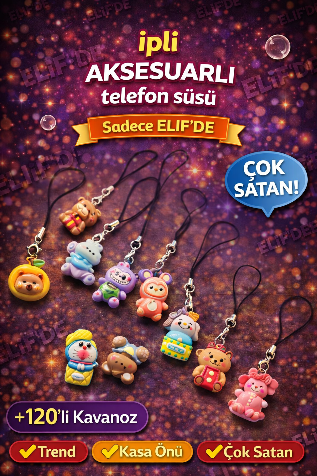 ipli AKSESUARLI TELEFON SÜSÜ / 120li kavaniz