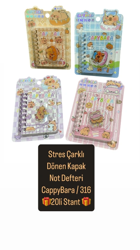 Adet: 60 ₺ / STRES ÇARKLI KAPAK CappBara Telli Defter/ paket 20li