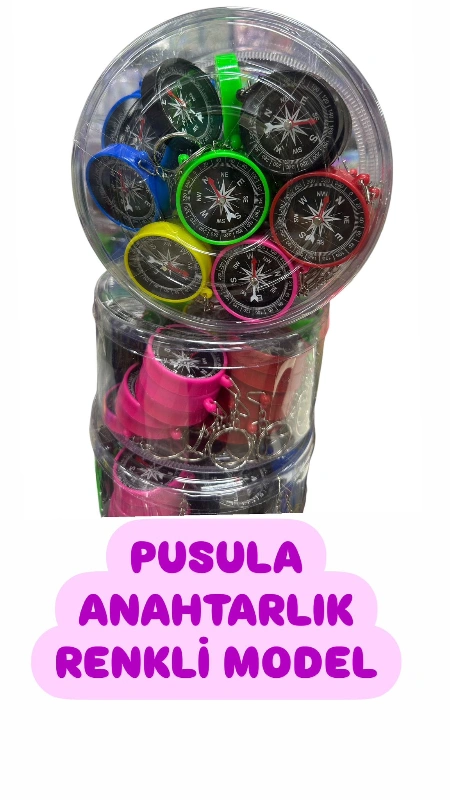 Anahtarlık Renkli Pusula / 48li Paket