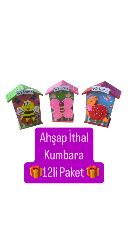 Kumbara Ahşap Şekilli ithal / 12li paket