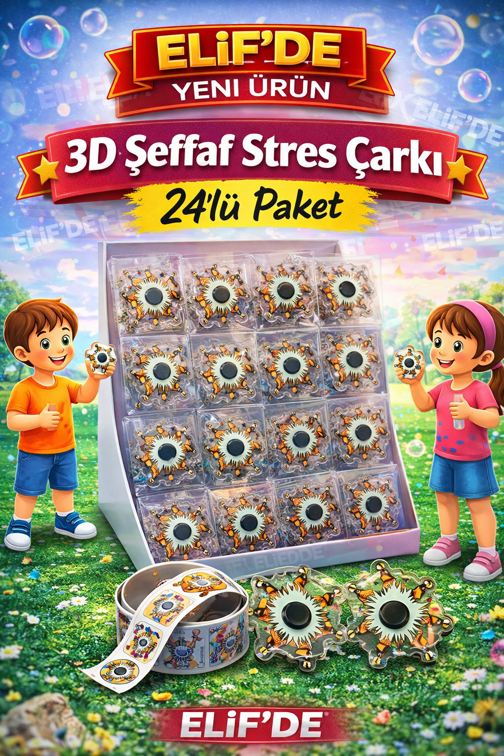 3D ŞEFFAF STRES ÇARKI / 24lü Paket