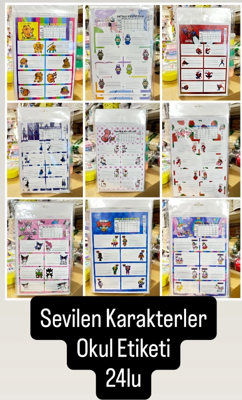 SEVİLEN KARAKTERLER OKUL ETİKETİ  / 24LÜ PAKET