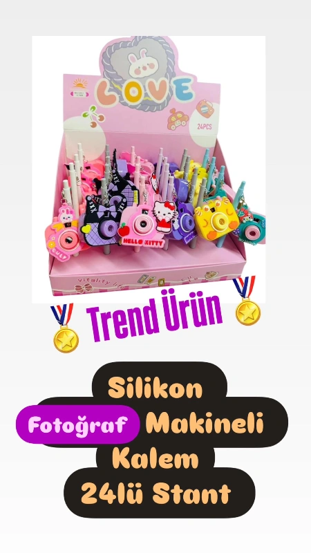 Silikonlu Mini Fotoğraf Makine  + Versatil Kalem / 24lü Stant