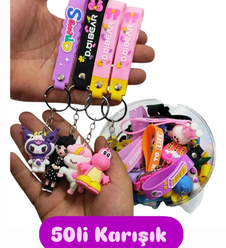 Silikonlu Lastikli Anahtarlık Karışık / 72li Paket
