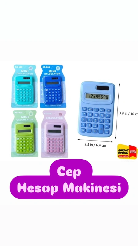 Renkli Cep Hesap Makinesi / 12li paket