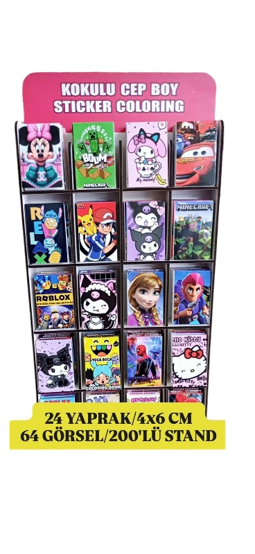 Trend Ürün Cep Boy 4x6cm Karakterli Mini Boyama / 200lü Stant