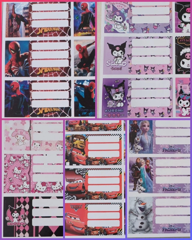 Sevilen Karakterler Okul Etiketi / full karışık 200lü paket