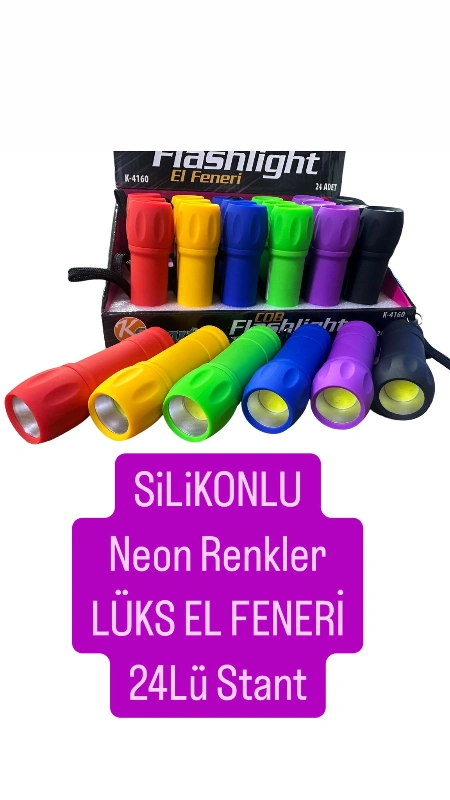 Adet: 35,5 ₺ /Silikonlu Neon Renkler Lüks El Feneri / 24lü Paket