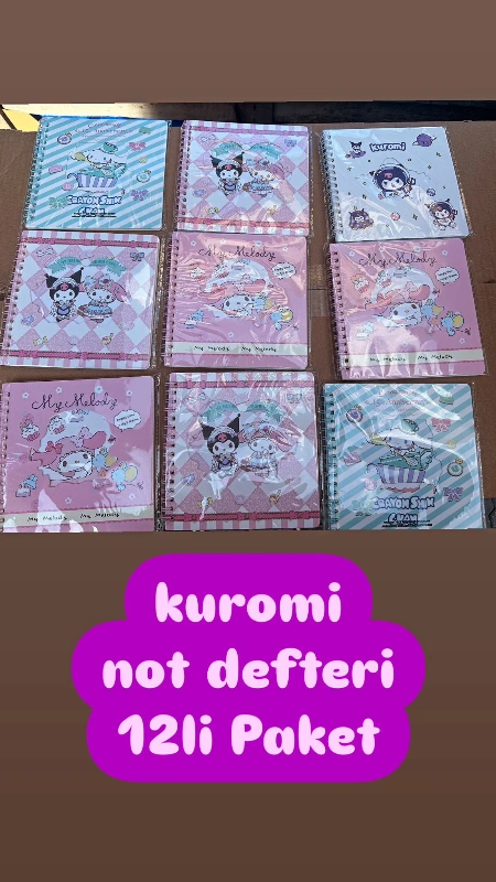 Kuromi Karakterli Not Defteri / 12li Paketler