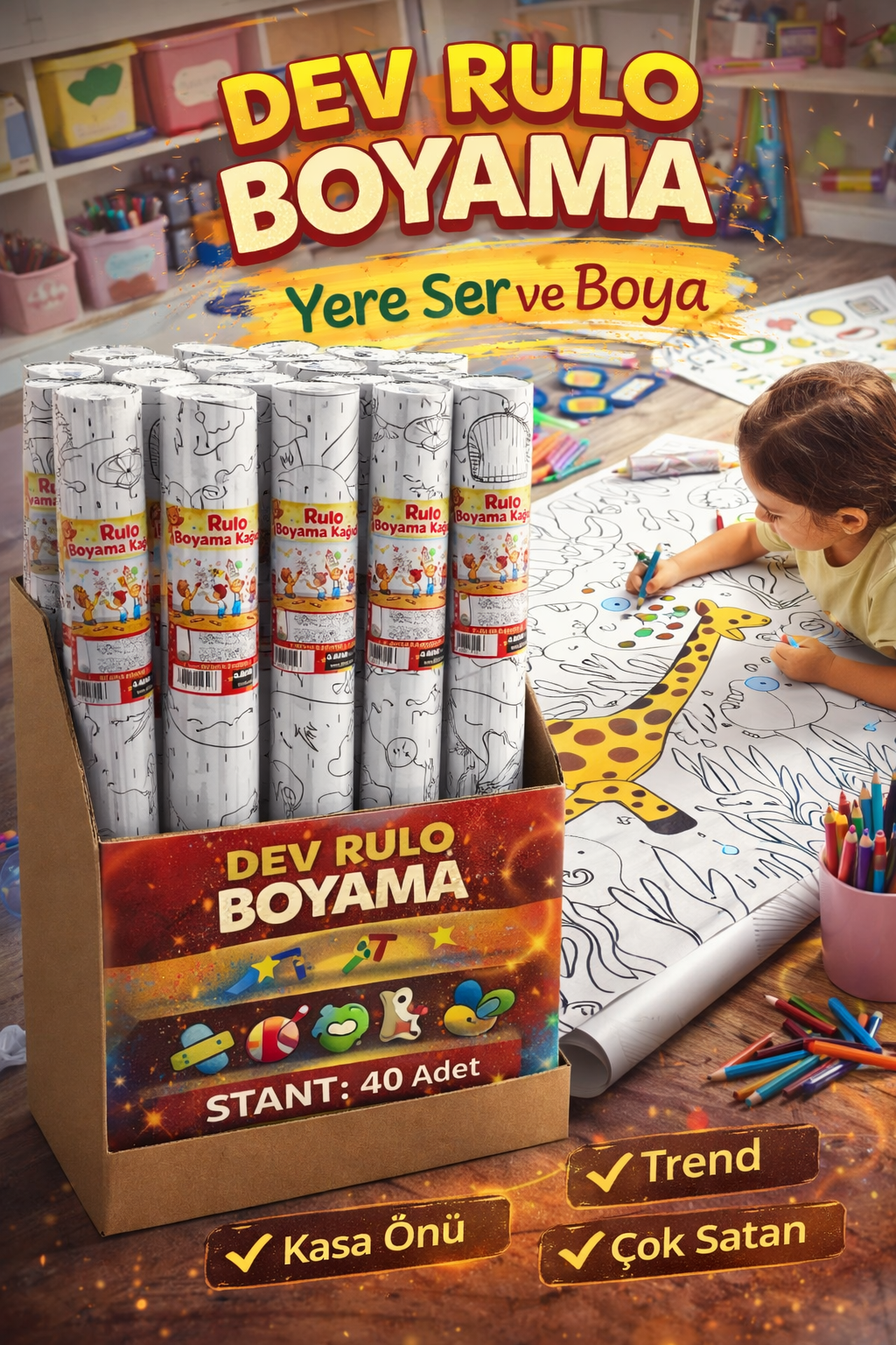 DEV RULO BOYAMA 60cm 2metre / 40li Stant