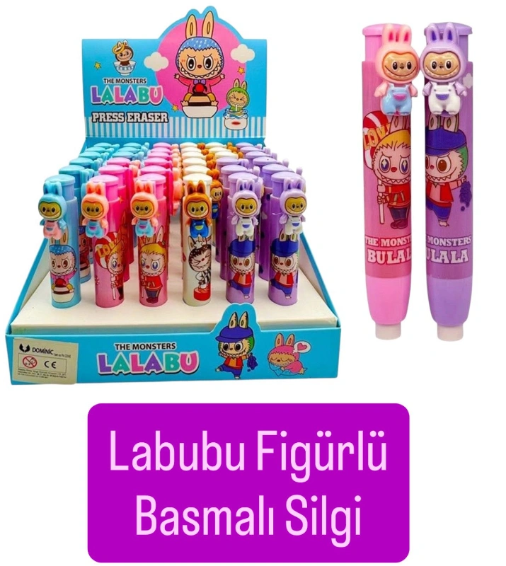 LABUBU FİGÜRLÜ BASMALI SİLGİ / 36LI STANT