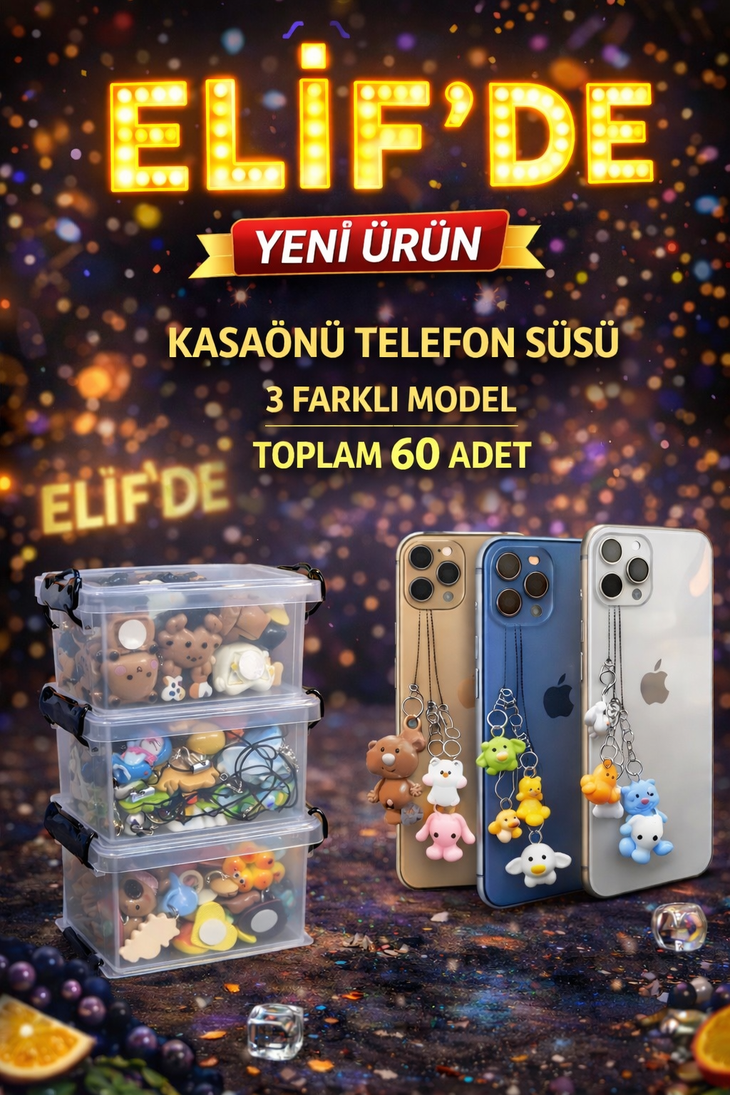 3 Farklı Versiyon Telefon Süsü / 60Adet Kavanoz