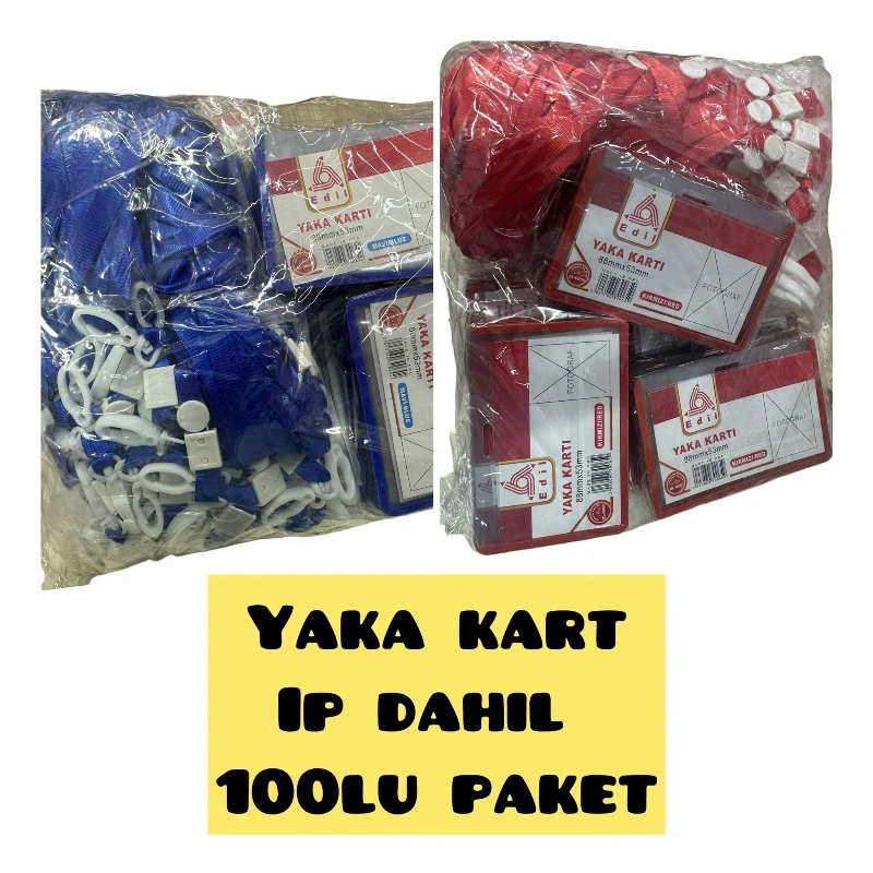 İpli Yaka Kartı / 100lü Paket / kırmızı-mavi