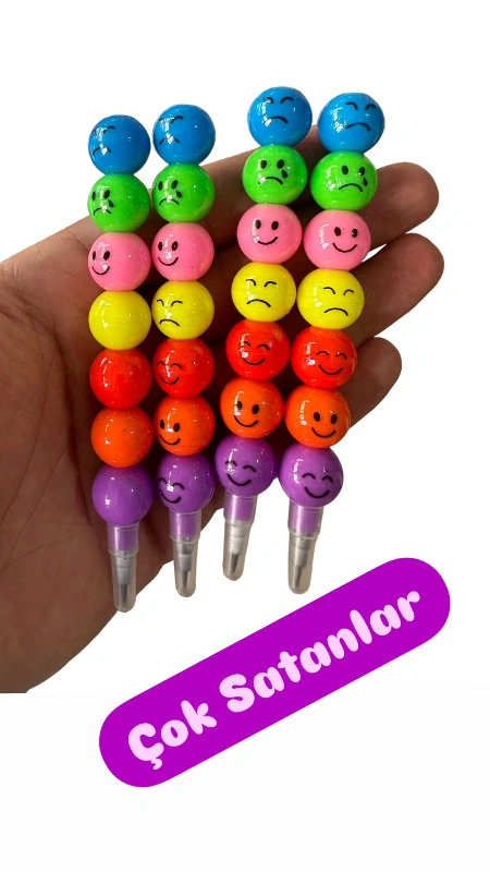 Hediyelik Emojili Boncuklu Kalem / 4lü Poşet