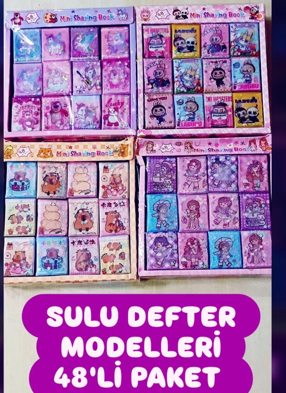 Adet: 17.5₺ / Mini Sulu Sticker Defter / Paket 48li