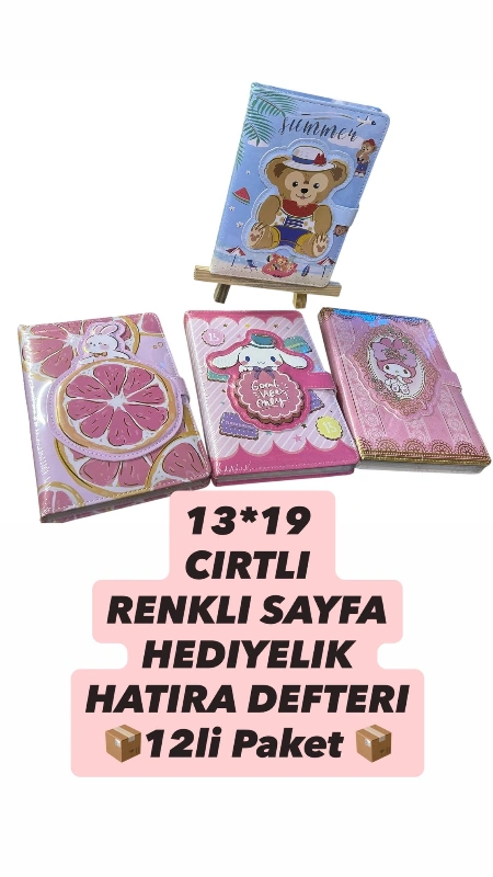 13*19 İTHAL CIRTLI RENKLİ SAYFA DEFTER / Paket 12li