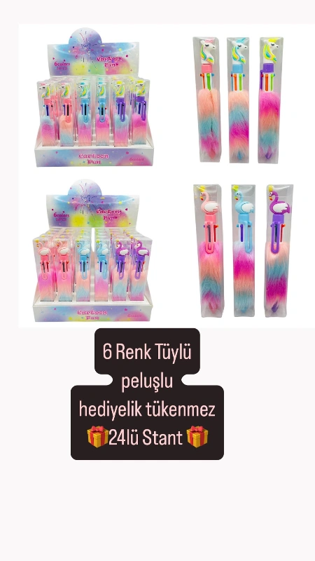 Adet: 44,5 ₺ / 6Renk Peluşlu Çoklu Tükenmez/ paket 24lü